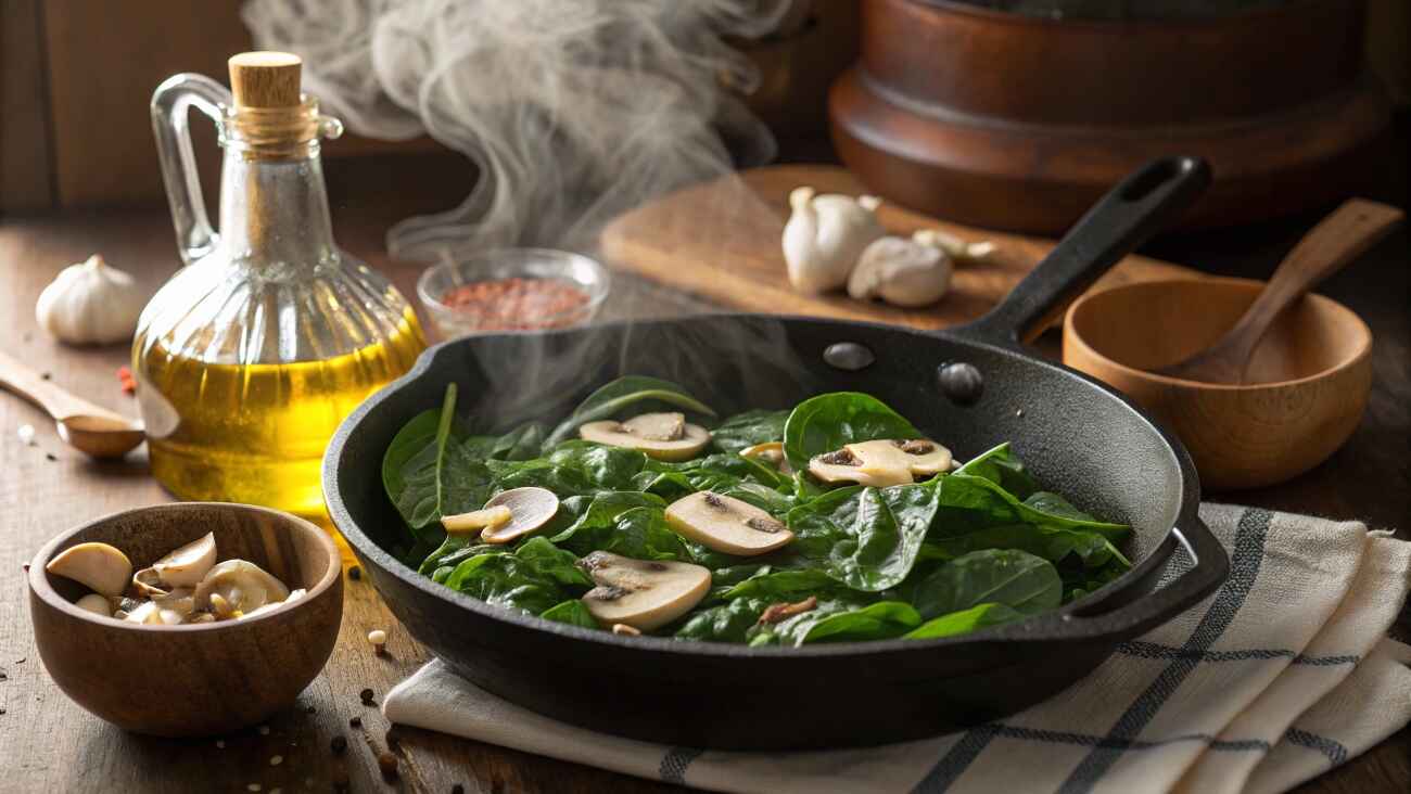 How To Make The Perfect Spinach And Mushroom Egg Casserole 6 Sautéing Mushrooms And Spinach For The Casserole